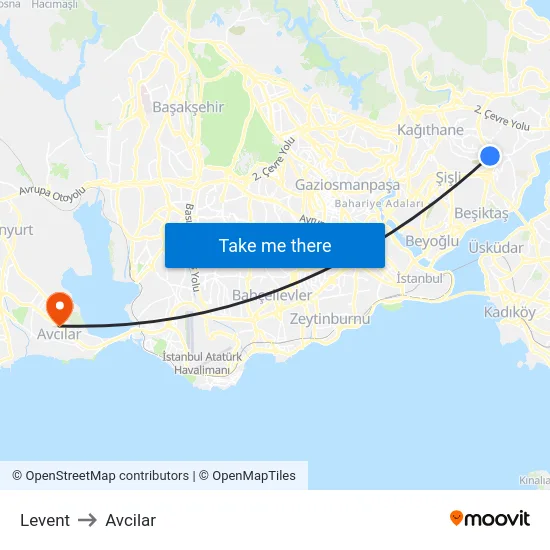 Levent to Avcilar map