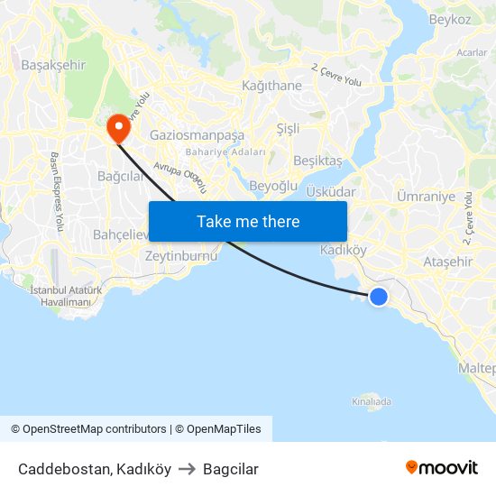 Caddebostan, Kadıköy to Bagcilar map