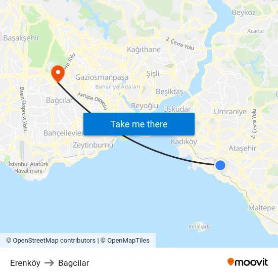 Erenköy to Bagcilar map