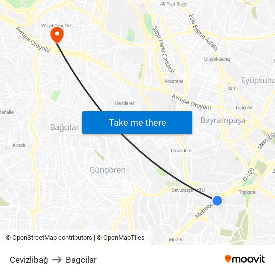 Cevizlibağ to Bagcilar map