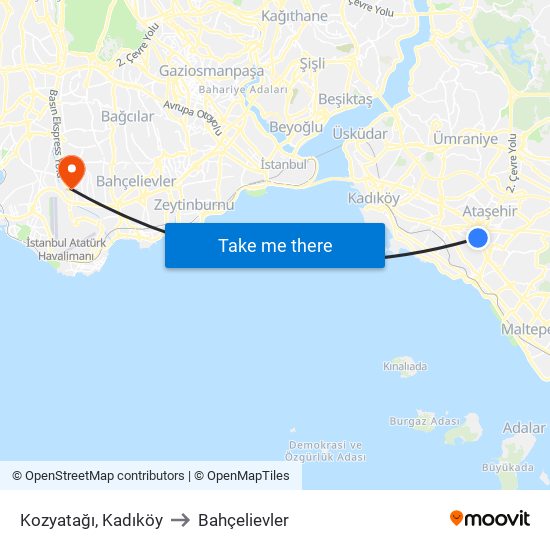 Kozyatağı, Kadıköy to Bahçelievler map