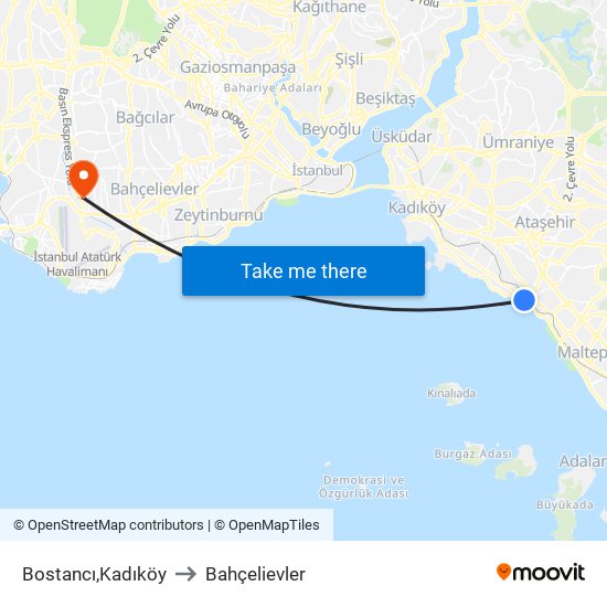 Bostancı,Kadıköy to Bahçelievler map