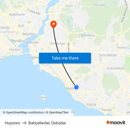 Huzurevi to Bahçelievler, Üsküdar map