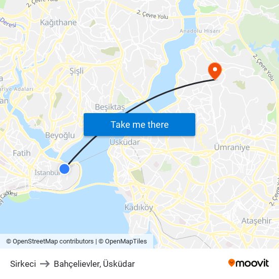 Sirkeci to Bahçelievler, Üsküdar map