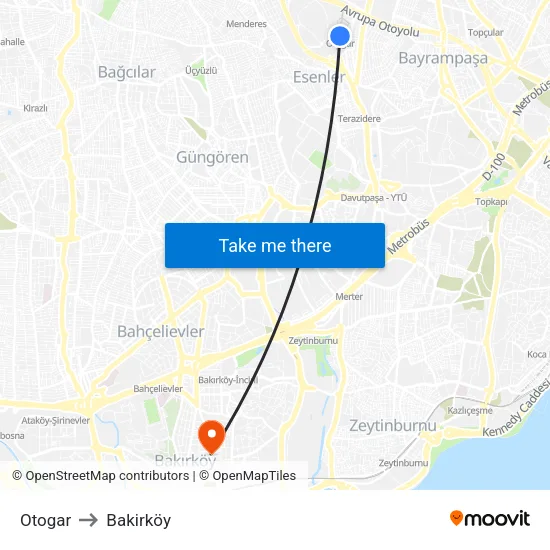 Otogar to Bakirköy map