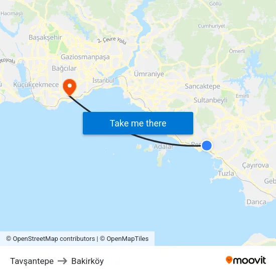 Tavşantepe to Bakirköy map