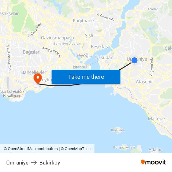 Ümraniye to Bakirköy map