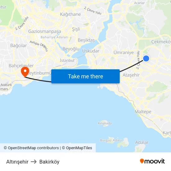 Altınşehir to Bakirköy map