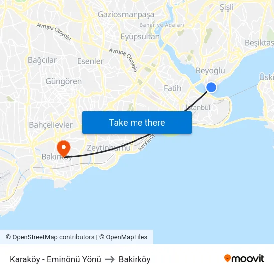 Karaköy - Eminönü Yönü to Bakirköy map