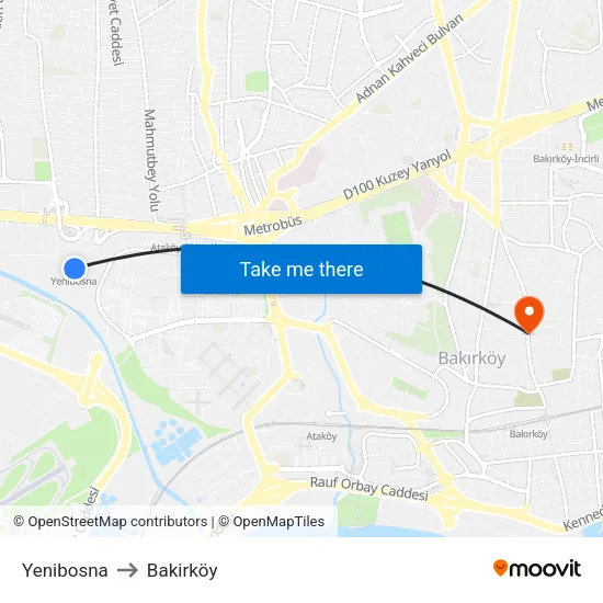 Yenibosna to Bakirköy map