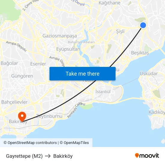 Gayrettepe (M2) to Bakirköy map