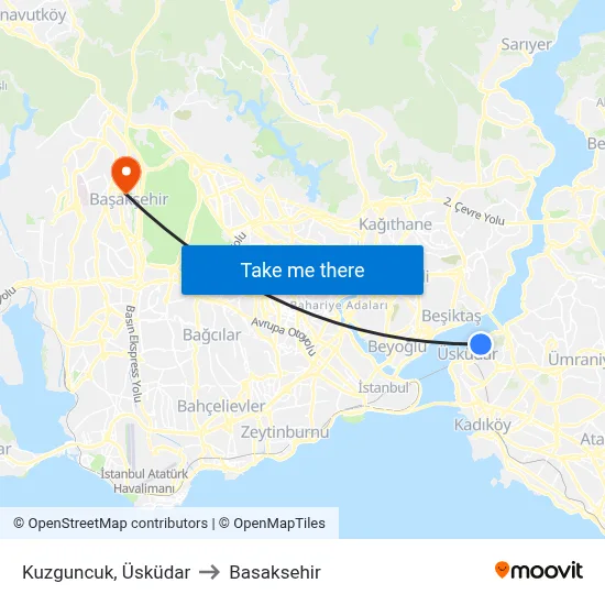 Kuzguncuk, Üsküdar to Basaksehir map
