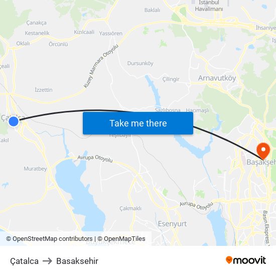 Çatalca to Basaksehir map