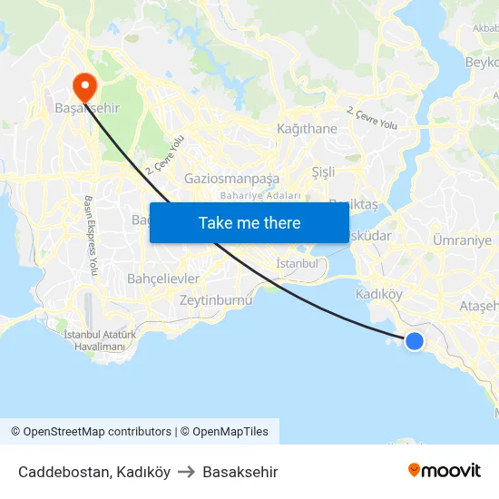 Caddebostan, Kadıköy to Basaksehir map