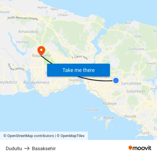 Dudullu to Basaksehir map