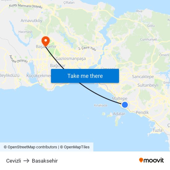 Cevizli to Basaksehir map