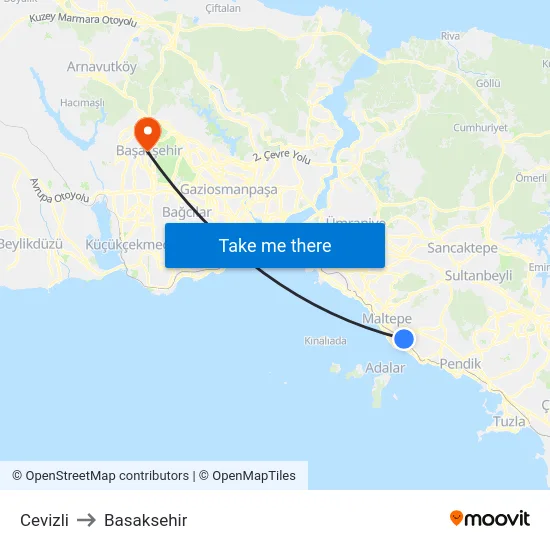 Cevizli to Basaksehir map