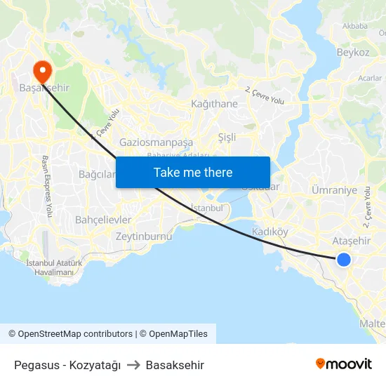 Pegasus - Kozyatağı to Basaksehir map