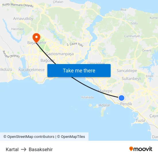 Kartal to Basaksehir map