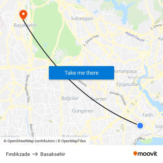 Fındıkzade to Basaksehir map