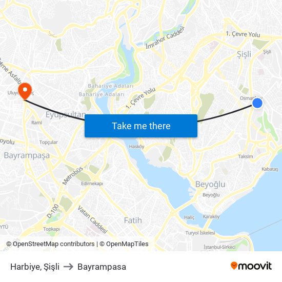 Harbiye, Şişli to Bayrampasa map