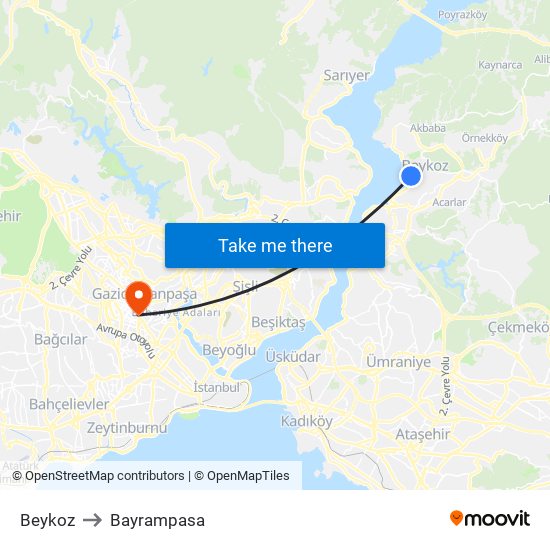 Beykoz to Bayrampasa map