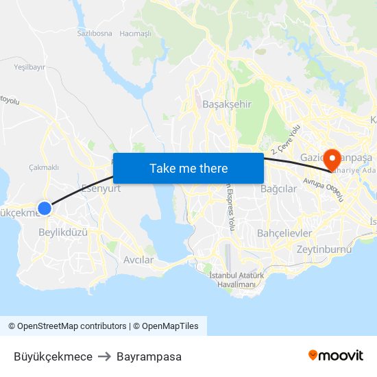 Büyükçekmece to Bayrampasa map