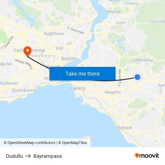 Dudullu to Bayrampasa map