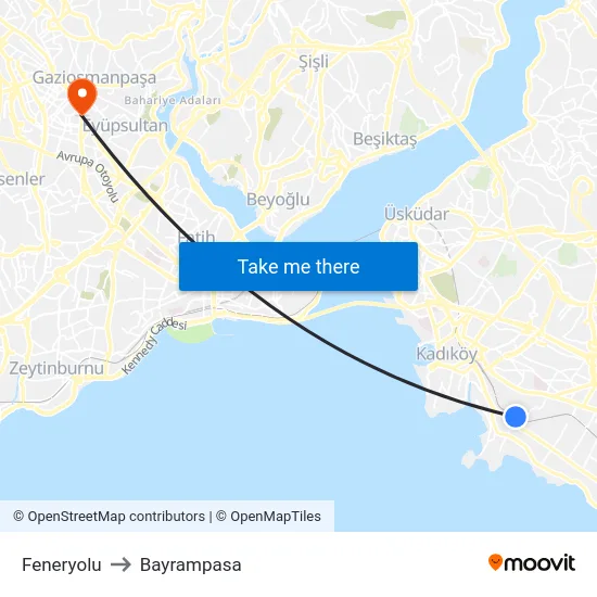Feneryolu to Bayrampasa map