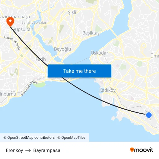 Erenköy to Bayrampasa map