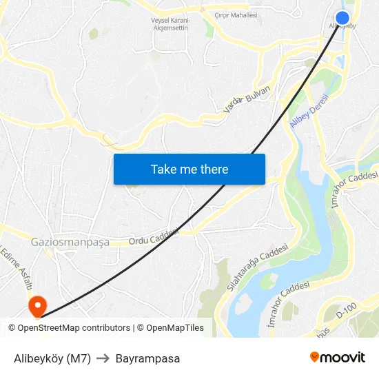 Alibeyköy (M7) to Bayrampasa map