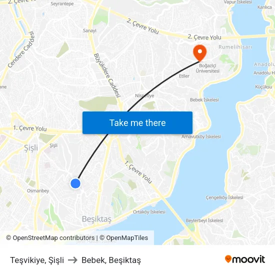 Teşvikiye, Şişli to Bebek, Beşiktaş map