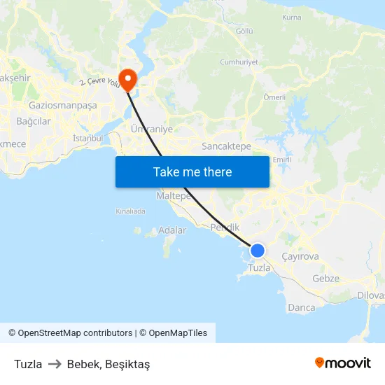 Tuzla to Bebek, Beşiktaş map
