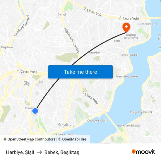 Harbiye, Şişli to Bebek, Beşiktaş map