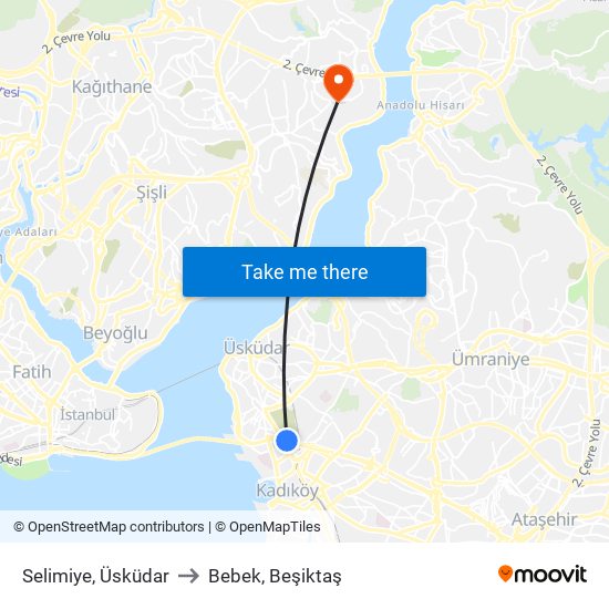 Selimiye, Üsküdar to Bebek, Beşiktaş map