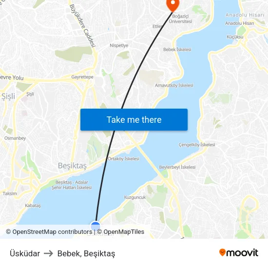 Üsküdar to Bebek, Beşiktaş map