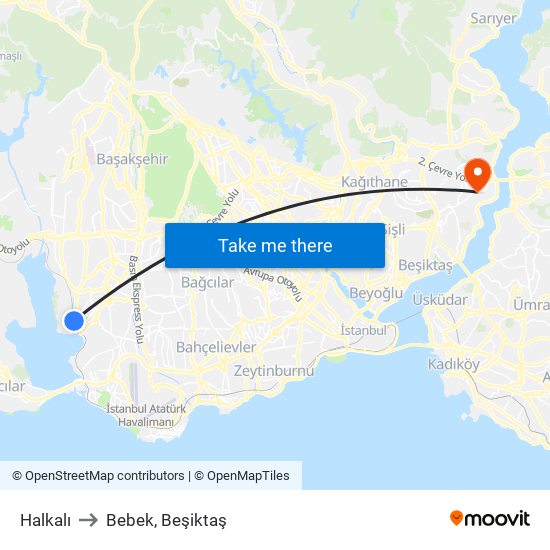 Halkalı to Bebek, Beşiktaş map