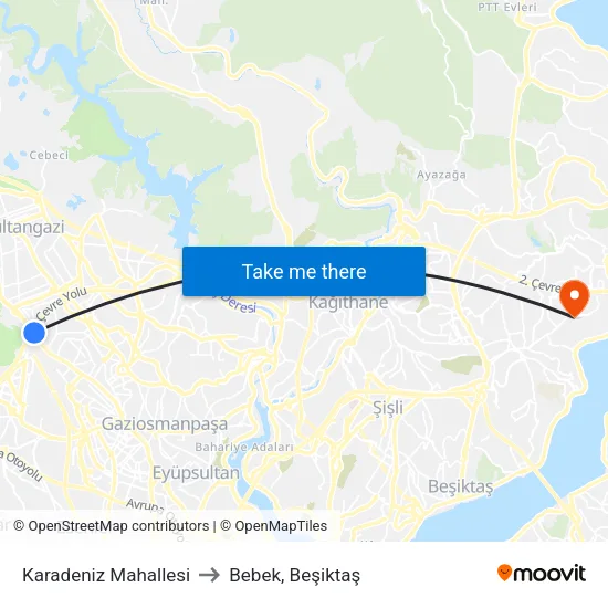 Karadeniz Mahallesi to Bebek, Beşiktaş map