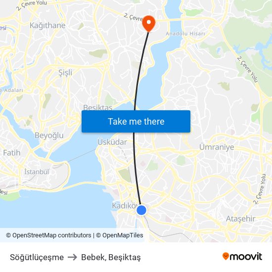 Söğütlüçeşme to Bebek, Beşiktaş map