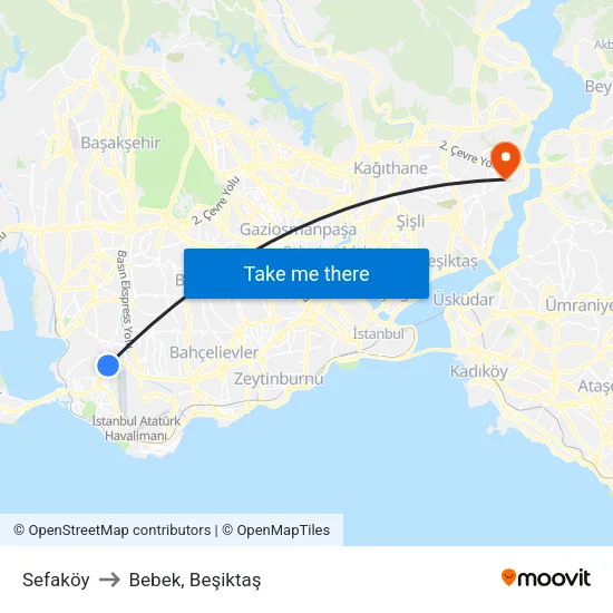 Sefaköy to Bebek, Beşiktaş map