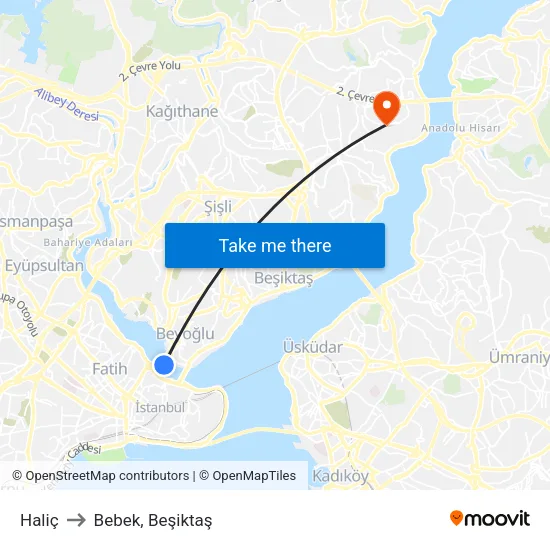 Haliç to Bebek, Beşiktaş map