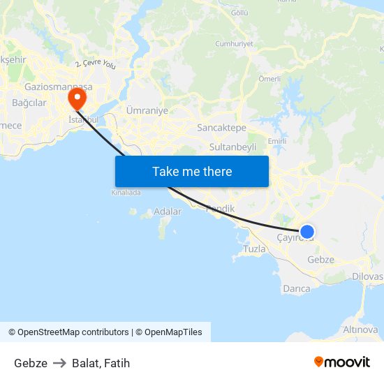 Gebze to Balat, Fatih map