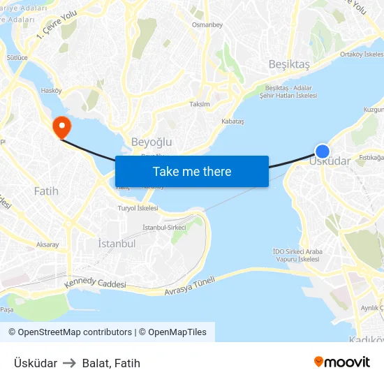 Üsküdar to Balat, Fatih map