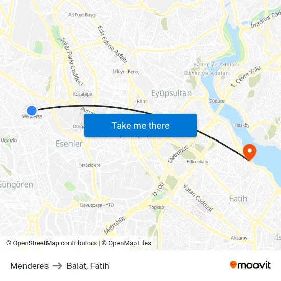 Menderes to Balat, Fatih map