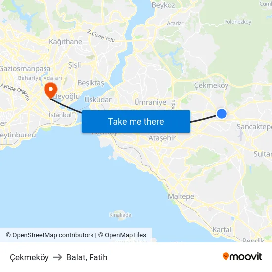 Çekmeköy to Balat, Fatih map