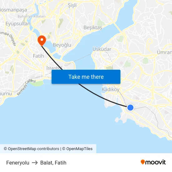 Feneryolu to Balat, Fatih map