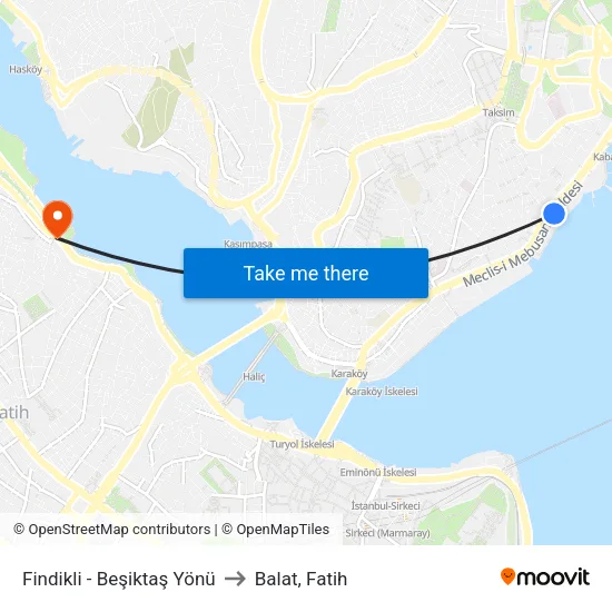 Fındıklı - Beşiktaş Yönü to Balat, Fatih map