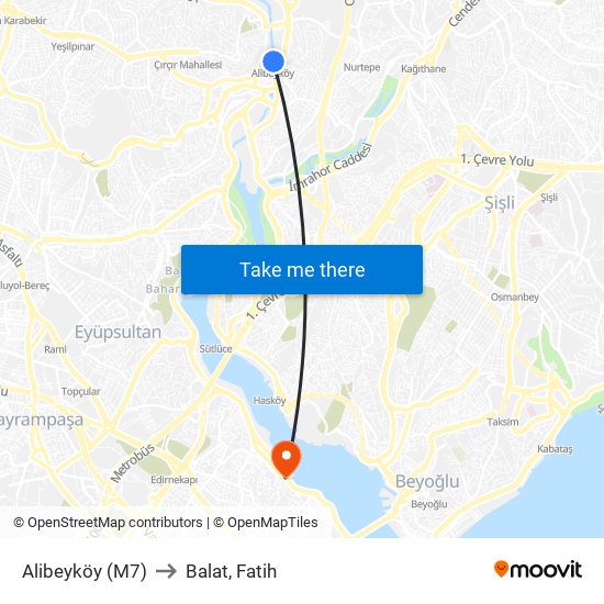 Alibeyköy (M7) to Balat, Fatih map