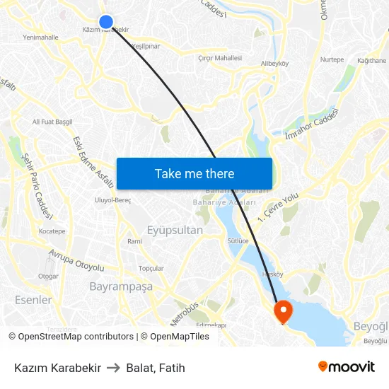 Kazım Karabekir to Balat, Fatih map