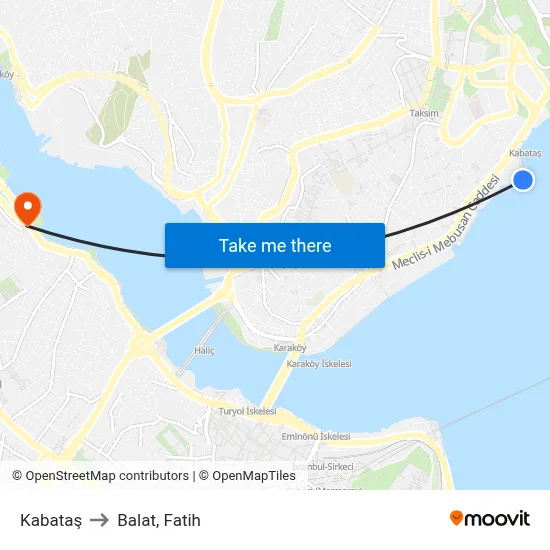 Kabataş to Balat, Fatih map